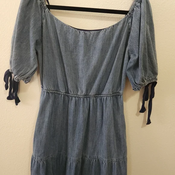 She+Sky Coastal Cowgirl Off-Shoulder Tiered Denim Maxi Dress With Pockets - Picture 5 of 7